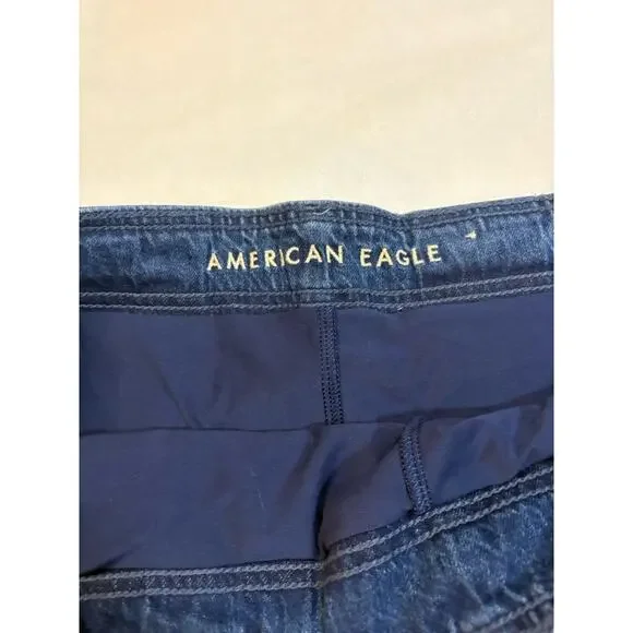 American Eagle Pleated Mini Skort Blue Denim Jean Skirt Belted Women’s Size 12 - Picture 5 of 7